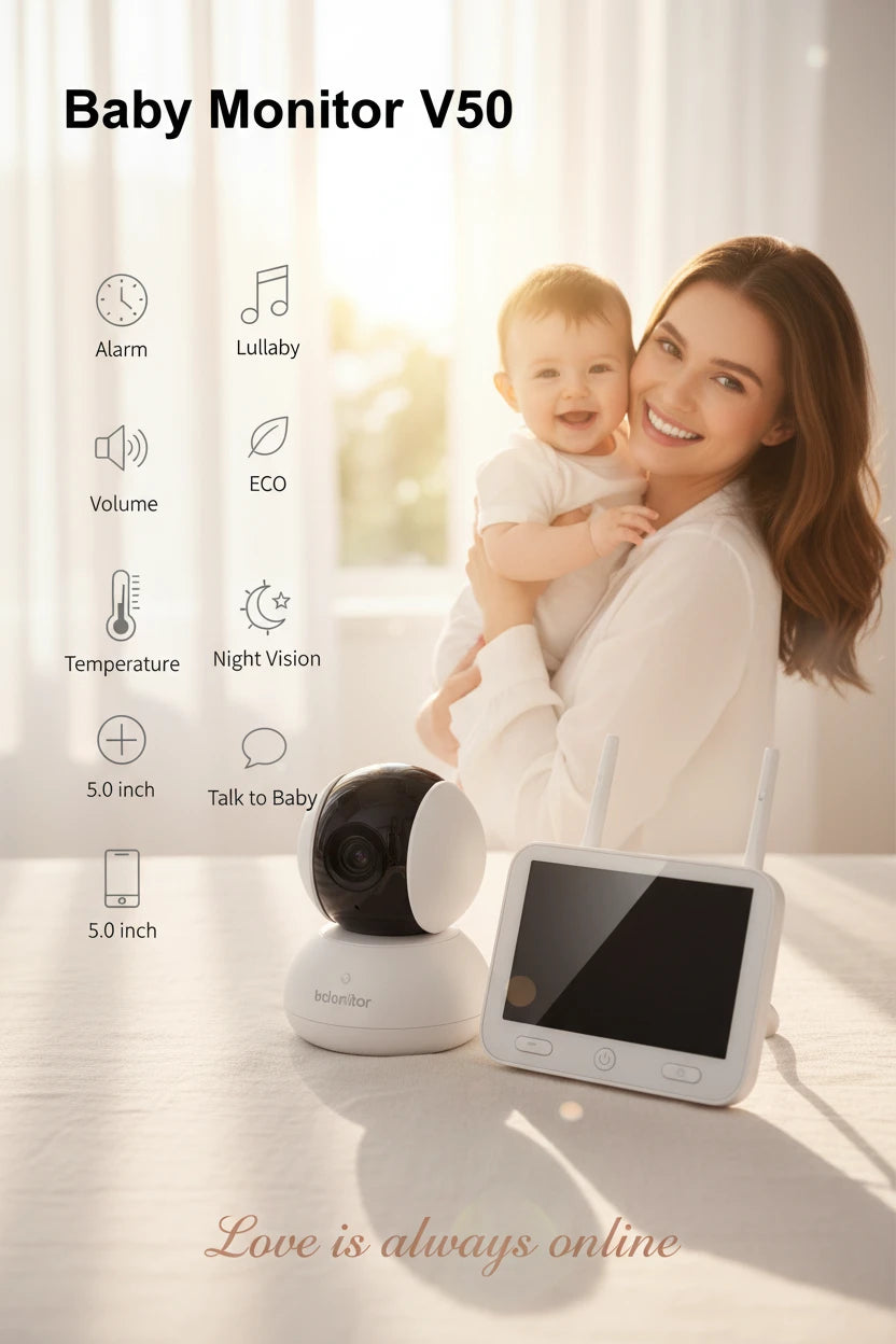 5" Video Baby Monitor with Camera – 4x Zoom, 22Hr Battery, 2-Way Audio & Temperature Sensor