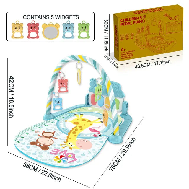 Baby Music Activity Play Mat – Newborn Gym Rug with Piano Pedals & Hanging Toys