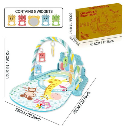 Baby Music Activity Play Mat – Newborn Gym Rug with Piano Pedals & Hanging Toys
