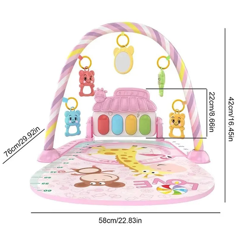 Baby Music Activity Play Mat – Newborn Gym Rug with Piano Pedals & Hanging Toys