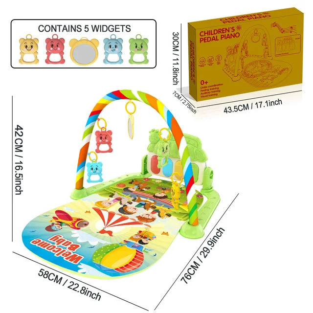 Baby Music Activity Play Mat – Newborn Gym Rug with Piano Pedals & Hanging Toys