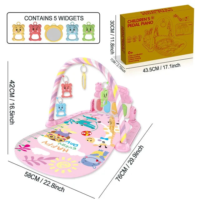 Baby Music Activity Play Mat – Newborn Gym Rug with Piano Pedals & Hanging Toys