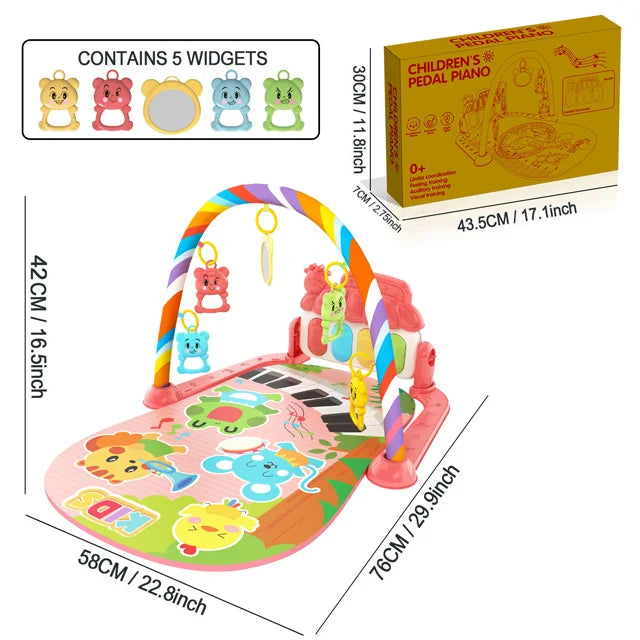 Baby Music Activity Play Mat – Newborn Gym Rug with Piano Pedals & Hanging Toys