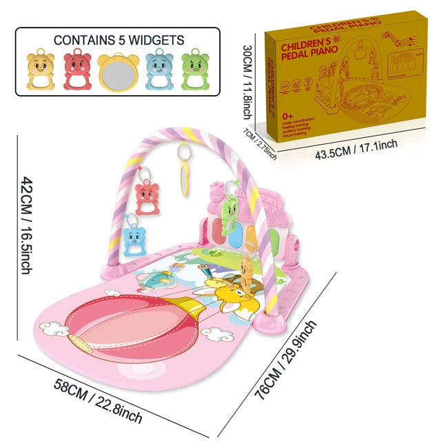 Baby Music Activity Play Mat – Newborn Gym Rug with Piano Pedals & Hanging Toys