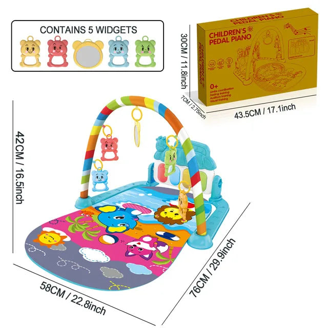 Baby Music Activity Play Mat – Newborn Gym Rug with Piano Pedals & Hanging Toys