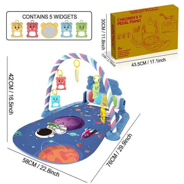 Baby Music Activity Play Mat – Newborn Gym Rug with Piano Pedals & Hanging Toys