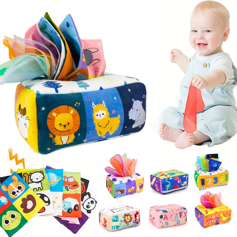Baby Montessori Tissue Box Toy – Sensory Activity Busy Board for Infants