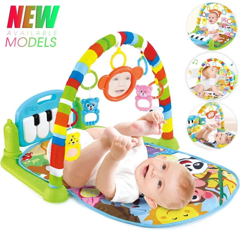 Baby Music Activity Play Mat – Newborn Gym Rug with Piano Pedals & Hanging Toys