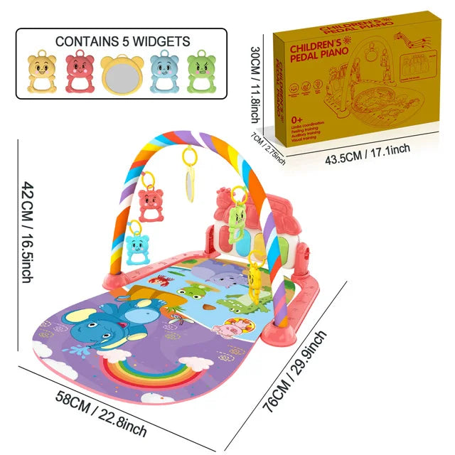 Baby Music Activity Play Mat – Newborn Gym Rug with Piano Pedals & Hanging Toys