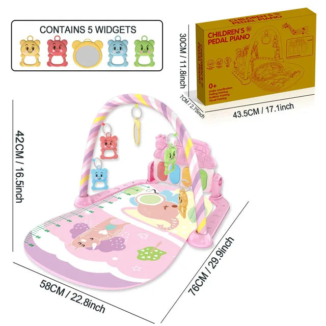 Baby Music Activity Play Mat – Newborn Gym Rug with Piano Pedals & Hanging Toys