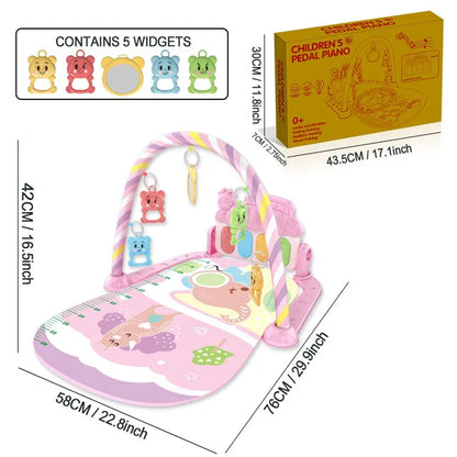Baby Music Activity Play Mat – Newborn Gym Rug with Piano Pedals & Hanging Toys