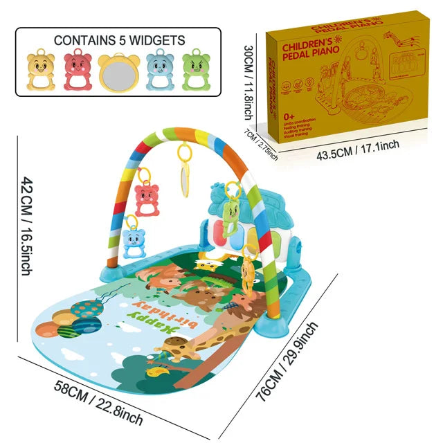 Baby Music Activity Play Mat – Newborn Gym Rug with Piano Pedals & Hanging Toys