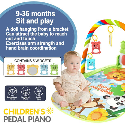 Baby Music Activity Play Mat – Newborn Gym Rug with Piano Pedals & Hanging Toys