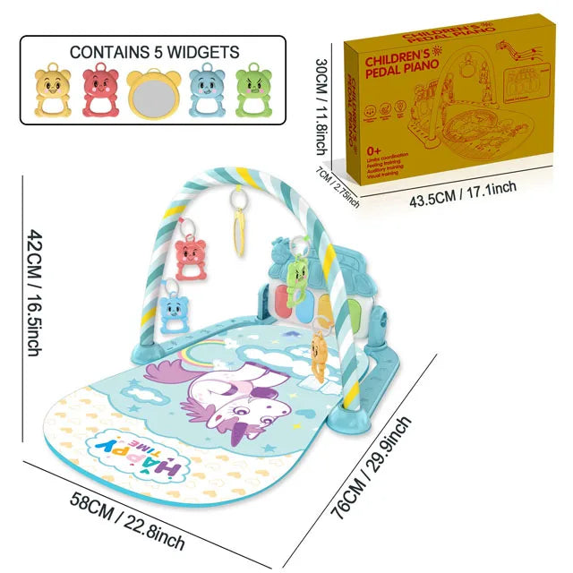 Baby Music Activity Play Mat – Newborn Gym Rug with Piano Pedals & Hanging Toys