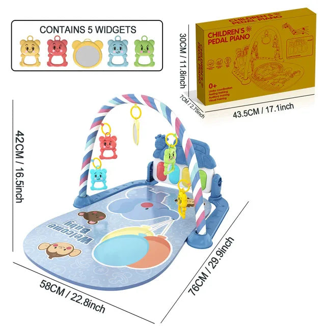Baby Music Activity Play Mat – Newborn Gym Rug with Piano Pedals & Hanging Toys