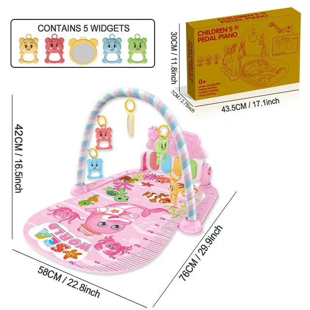 Baby Music Activity Play Mat – Newborn Gym Rug with Piano Pedals & Hanging Toys