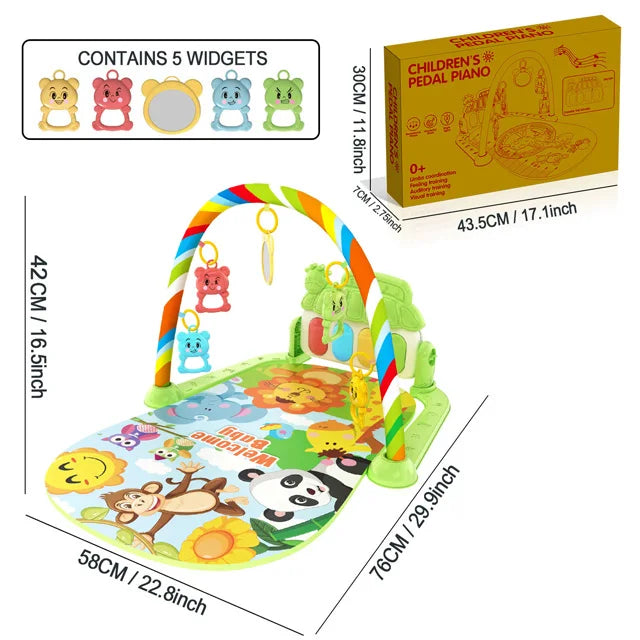 Baby Music Activity Play Mat – Newborn Gym Rug with Piano Pedals & Hanging Toys